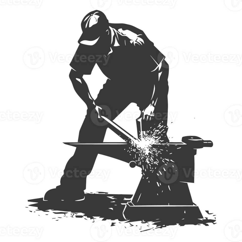 AI generated Silhouette blacksmith in action black color only full body png
