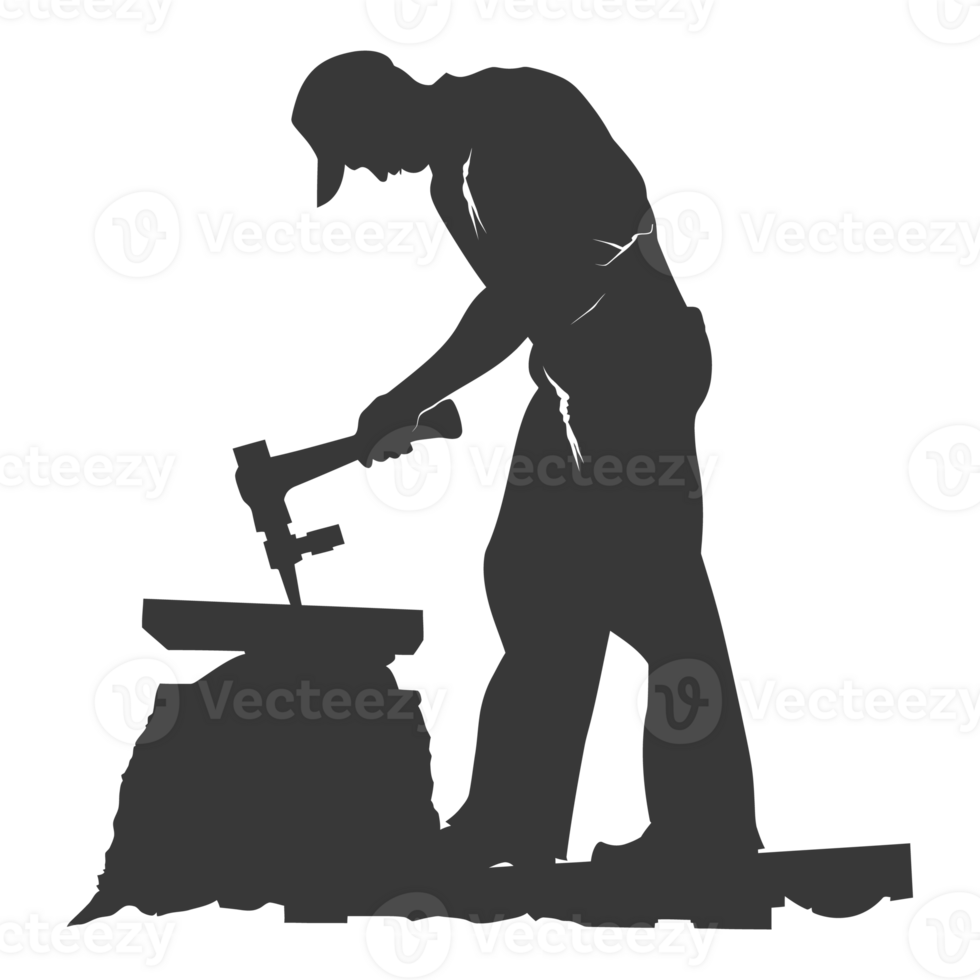 AI generated Silhouette blacksmith in action black color only full body png