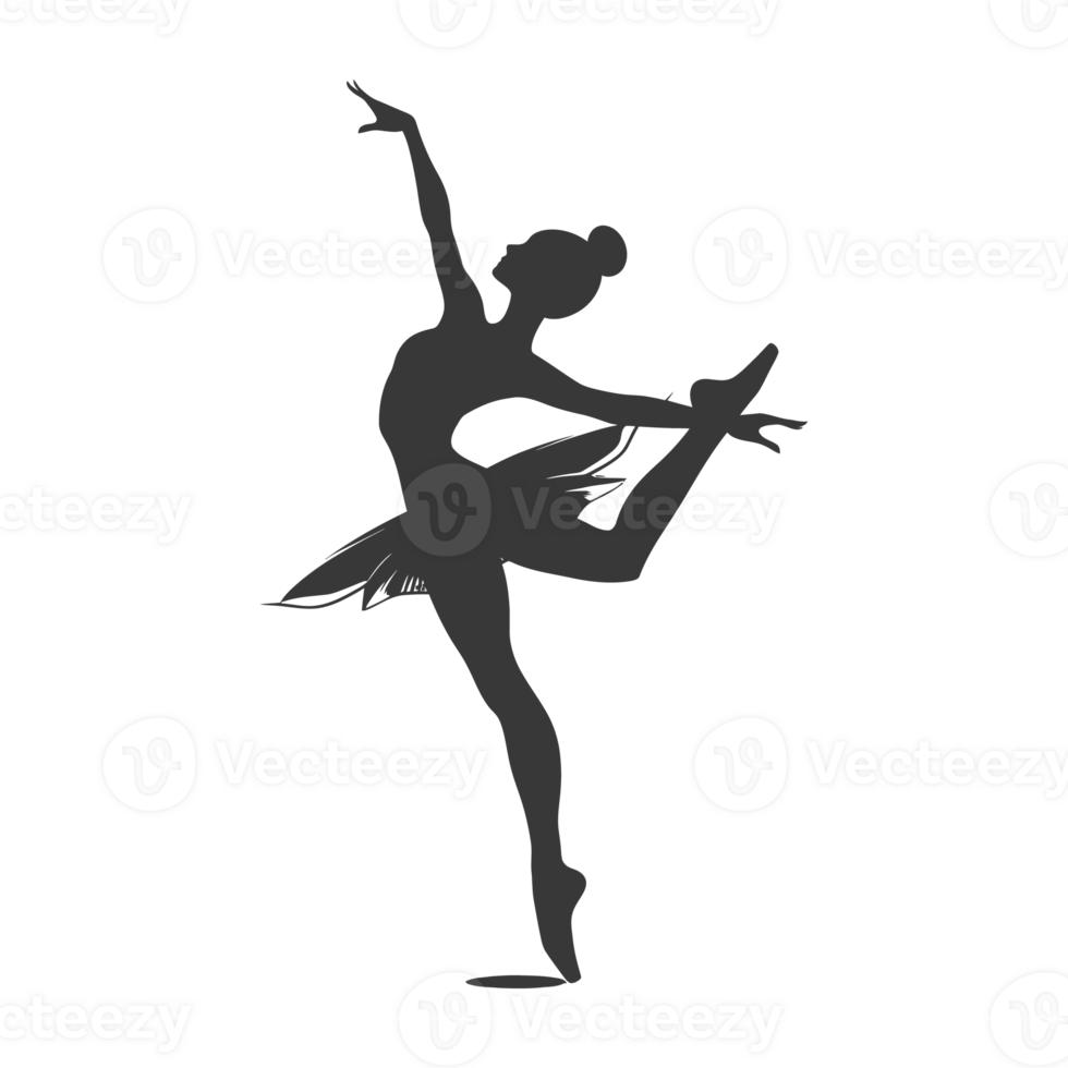 AI generated Silhouette ballerina in action black color only full body png