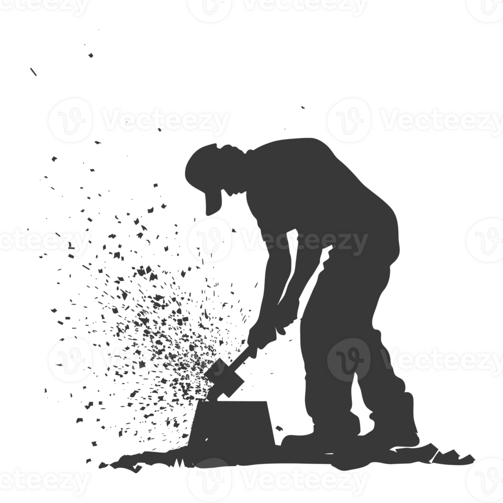AI generated Silhouette blacksmith in action black color only full body png