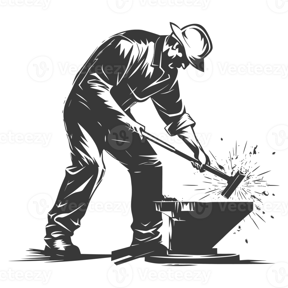 AI generated Silhouette blacksmith in action black color only full body png