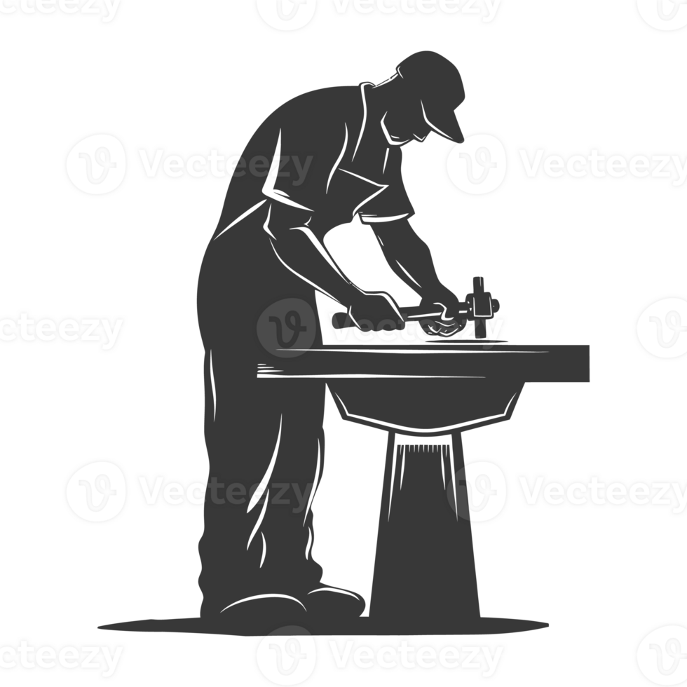 AI generated Silhouette blacksmith in action black color only full body png