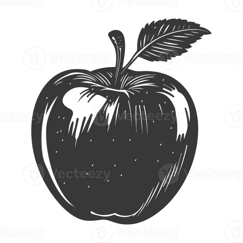 AI generated Silhouette Apple Fruit black color only png