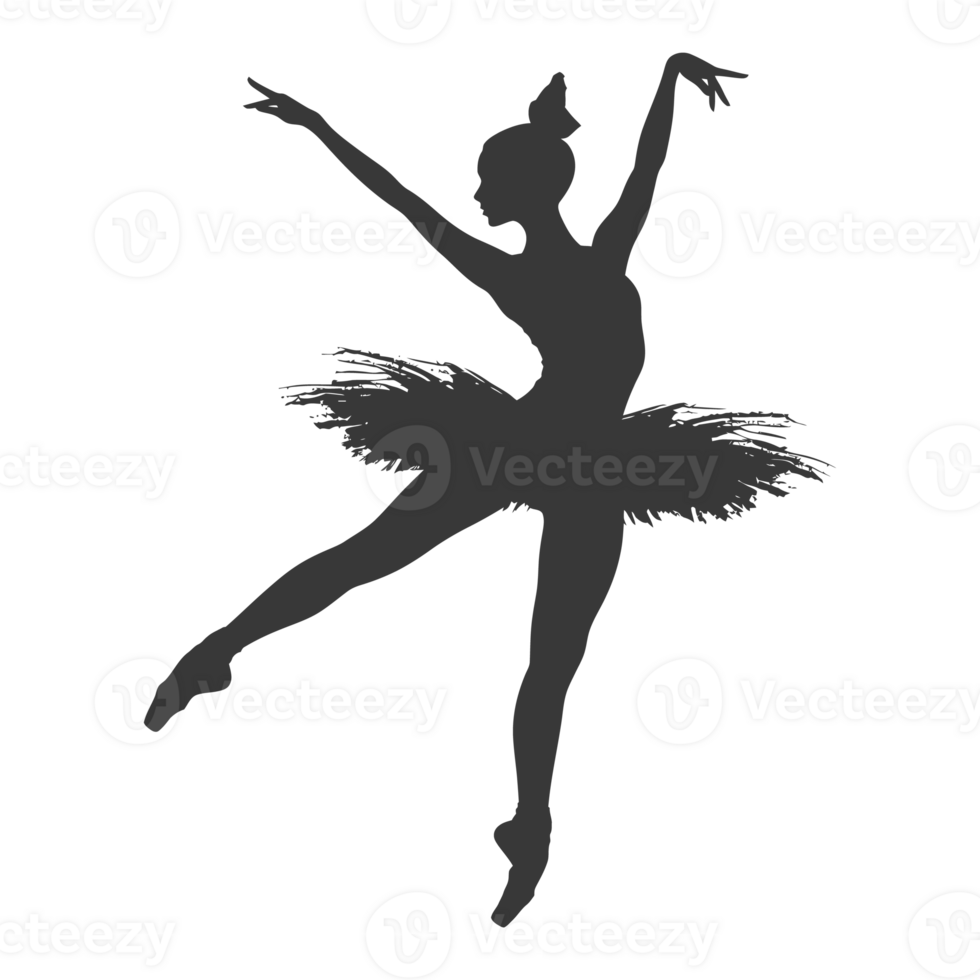 AI generated Silhouette ballerina in action black color only full body png