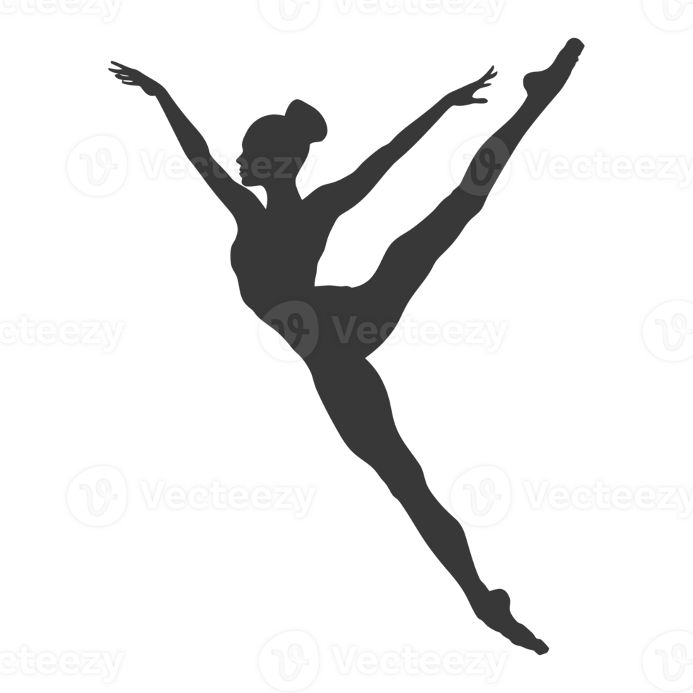 AI generated Silhouette ballerina in action black color only full body png