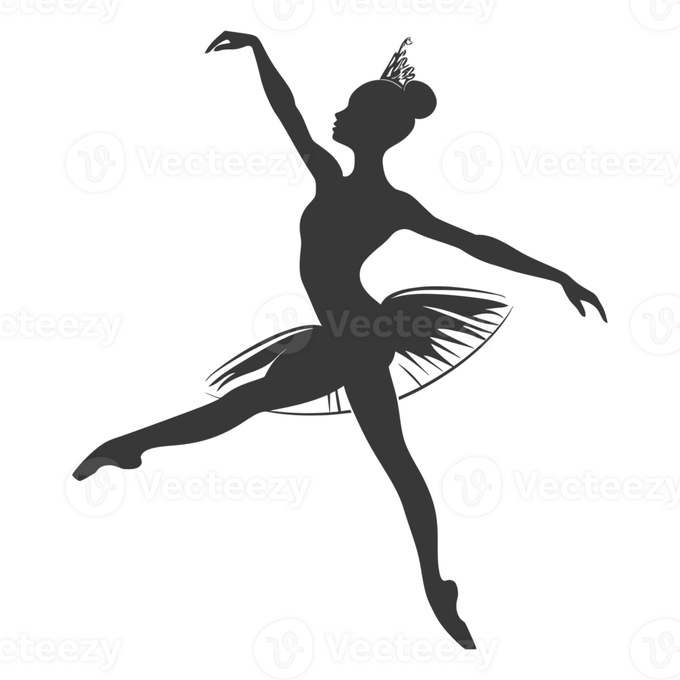 AI generated Silhouette ballerina in action black color only full body png