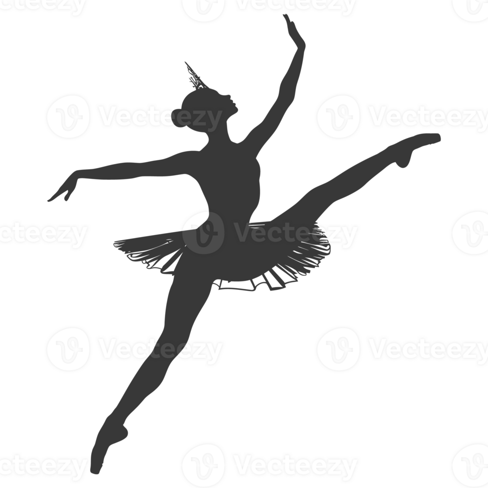 AI generated Silhouette ballerina in action black color only full body png