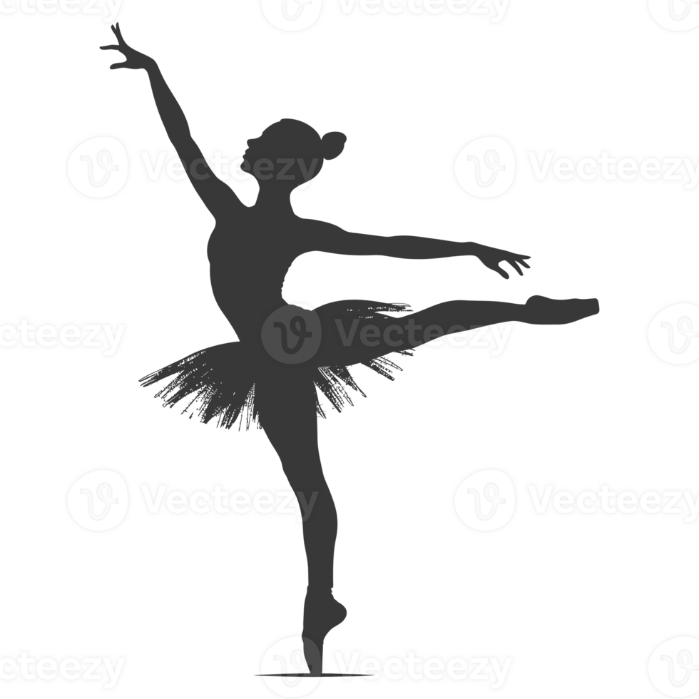 AI generated Silhouette ballerina in action black color only full body png