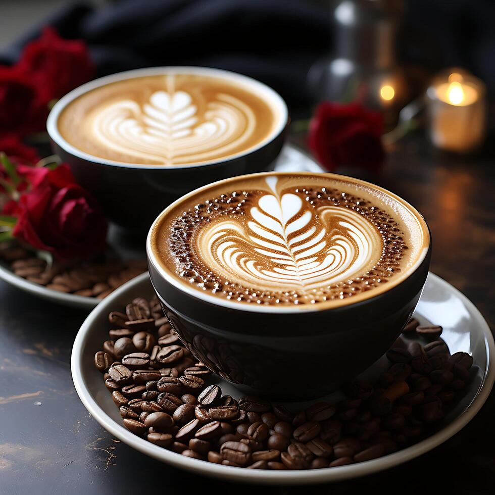 AI generated A cup of coffee on a wooden table photo