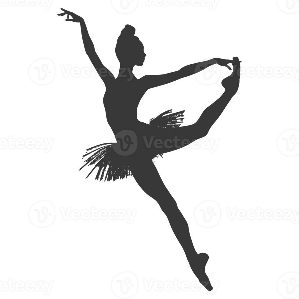 AI generated Silhouette ballerina in action black color only full body png