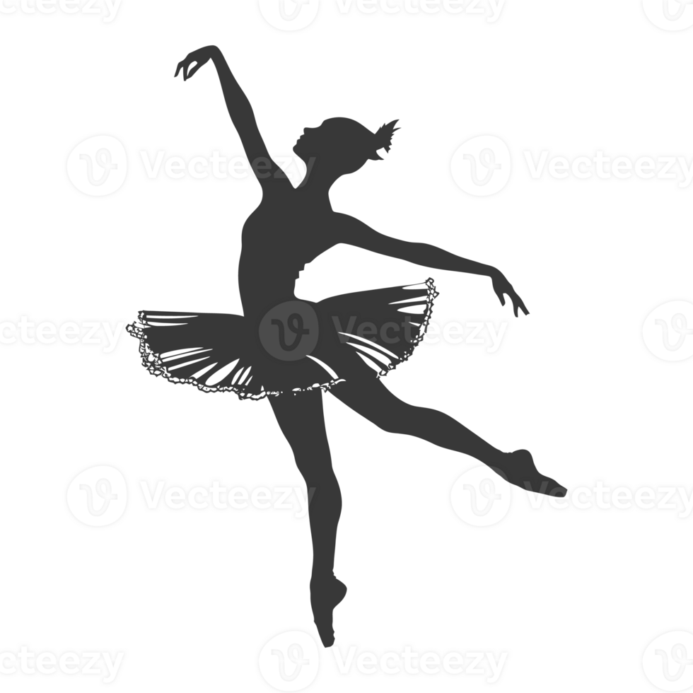 AI generated Silhouette ballerina in action black color only full body png