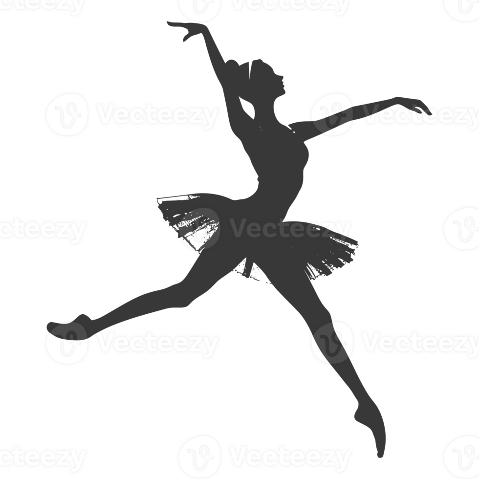 AI generated Silhouette ballerina in action black color only full body png