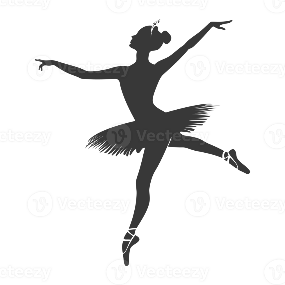 AI generated Silhouette ballerina in action black color only full body png