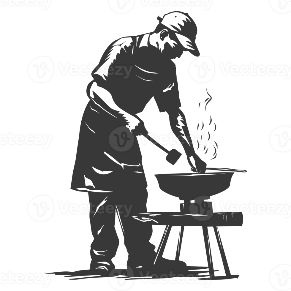 AI generated Silhouette blacksmith in action black color only full body png
