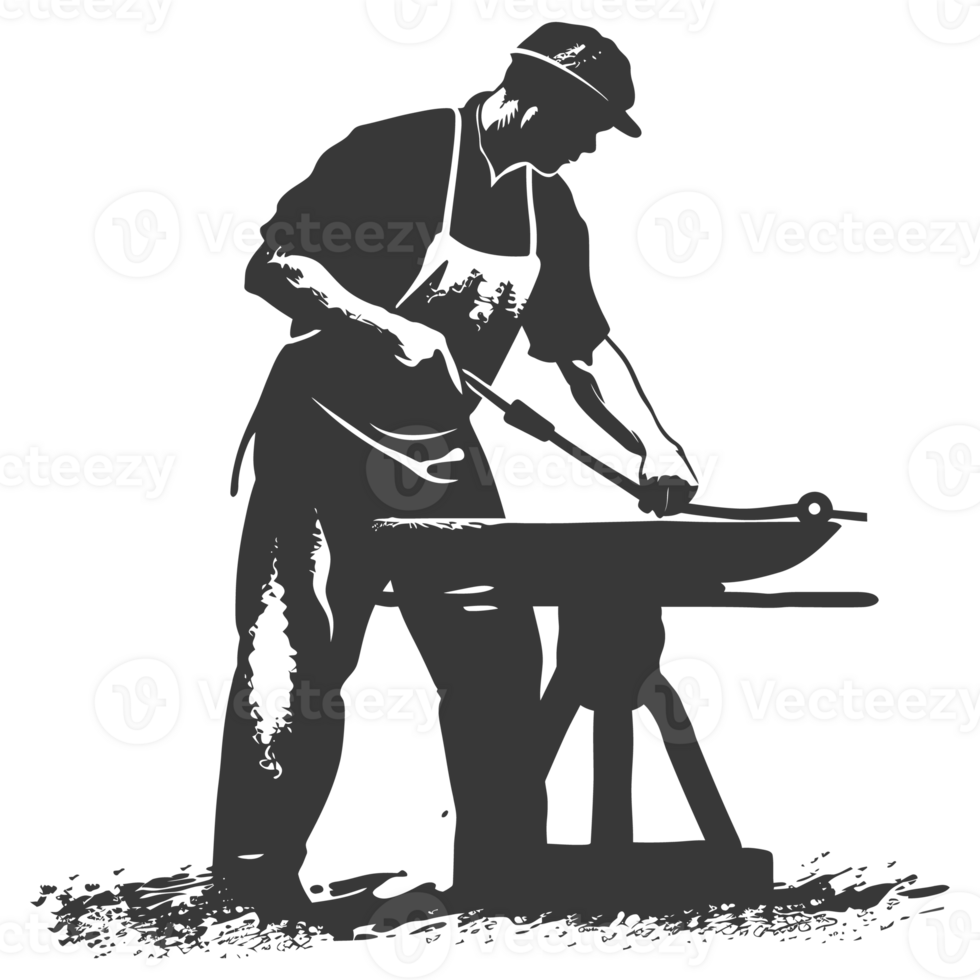AI generated Silhouette blacksmith in action black color only full body png