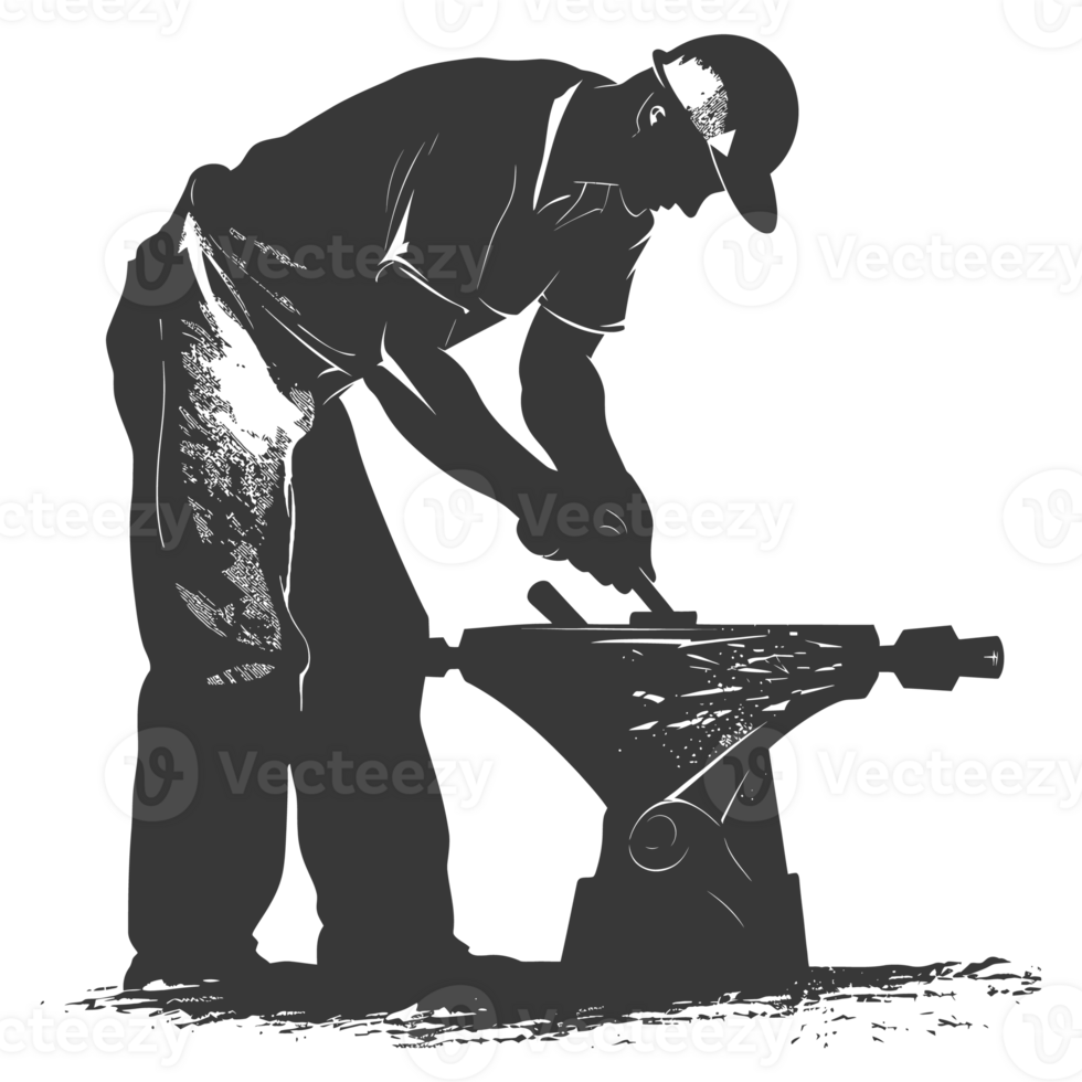AI generated Silhouette blacksmith in action black color only full body png