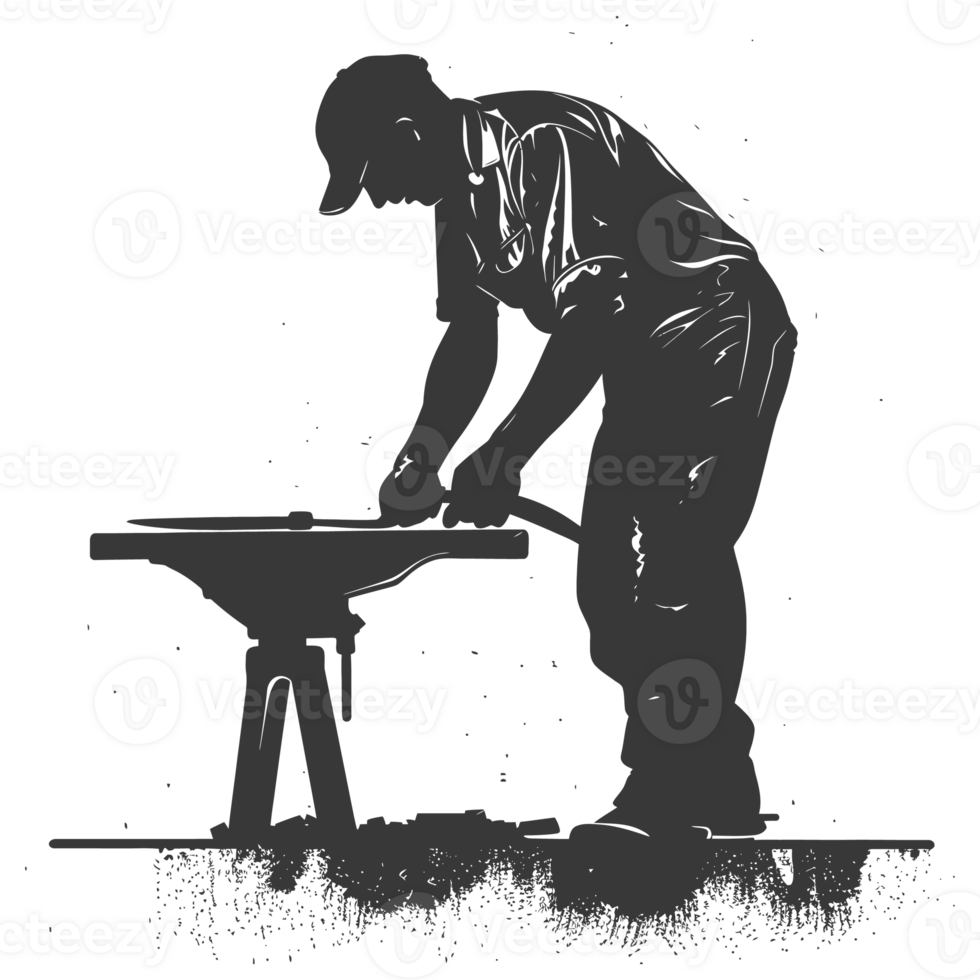 AI generated Silhouette blacksmith in action black color only full body png