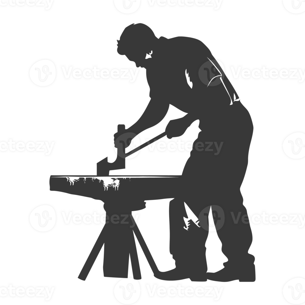 AI generated Silhouette blacksmith in action black color only full body png