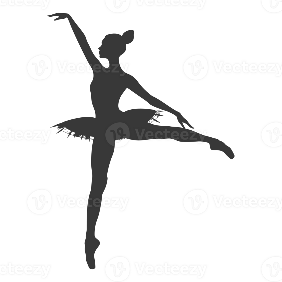 AI generated Silhouette ballerina in action black color only full body png