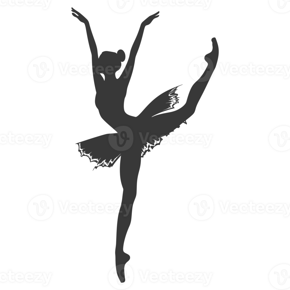 AI generated Silhouette ballerina in action black color only full body png