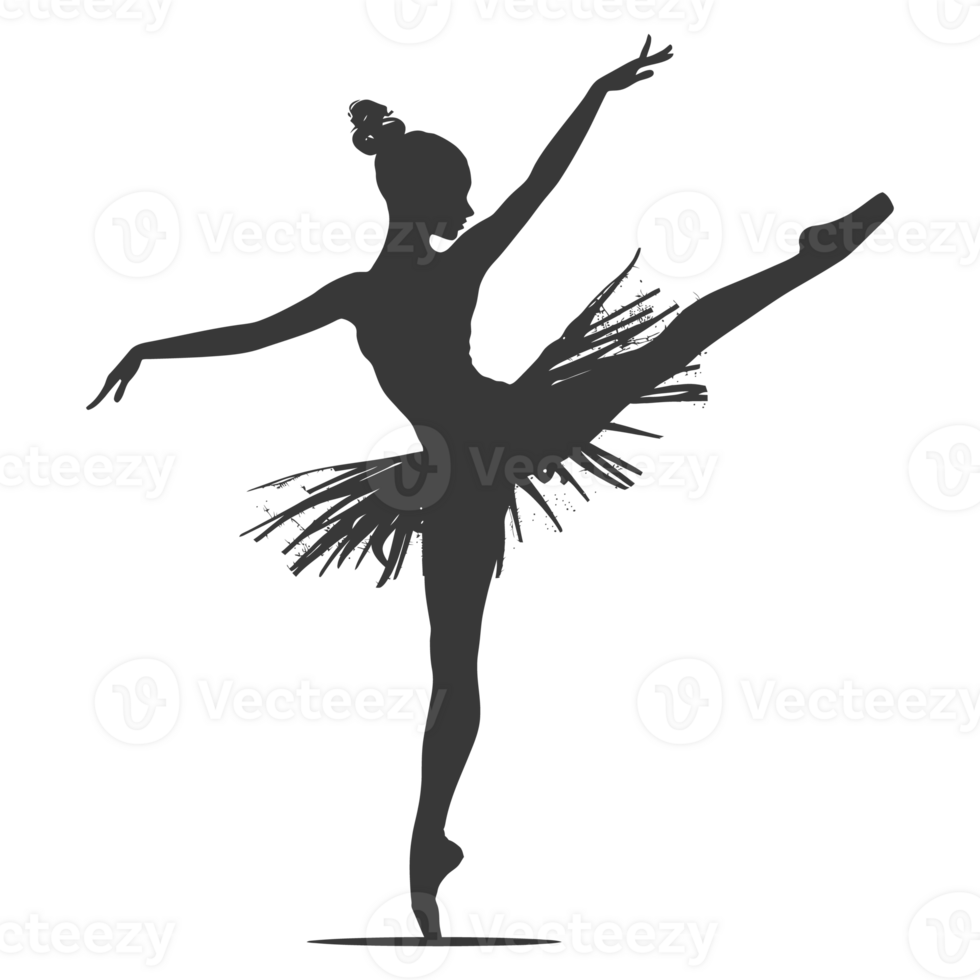 AI generated Silhouette ballerina in action black color only full body png