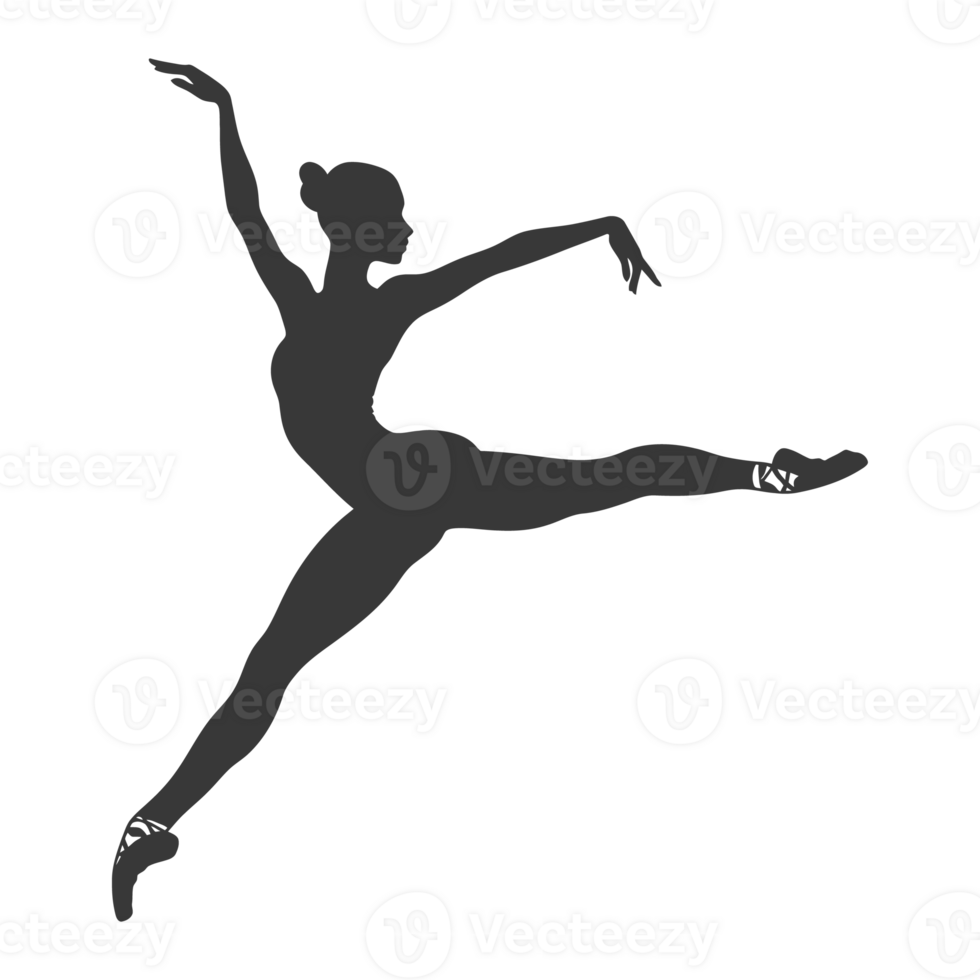 AI generated Silhouette ballerina in action black color only full body png