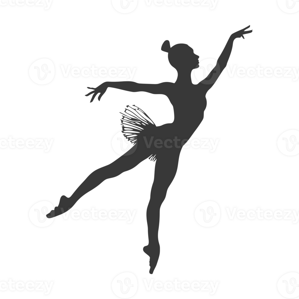 AI generated Silhouette ballerina in action black color only full body png