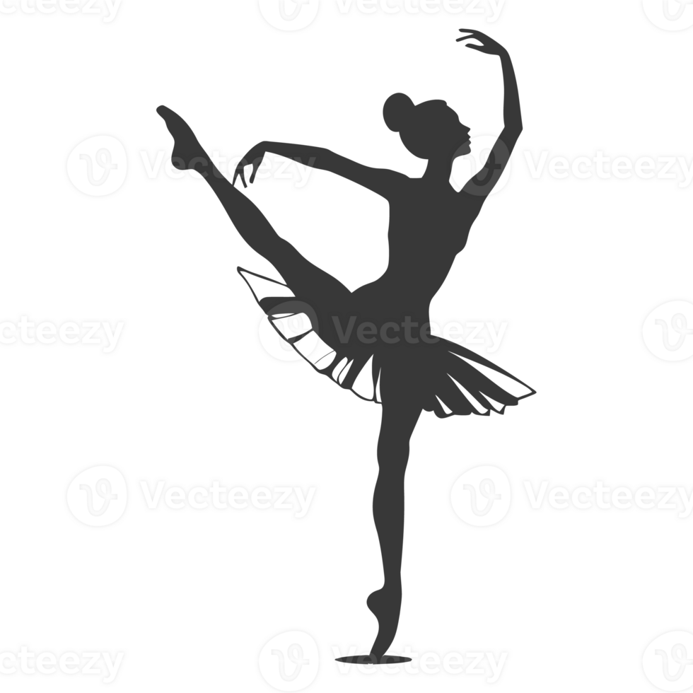 AI generated Silhouette ballerina in action black color only full body png