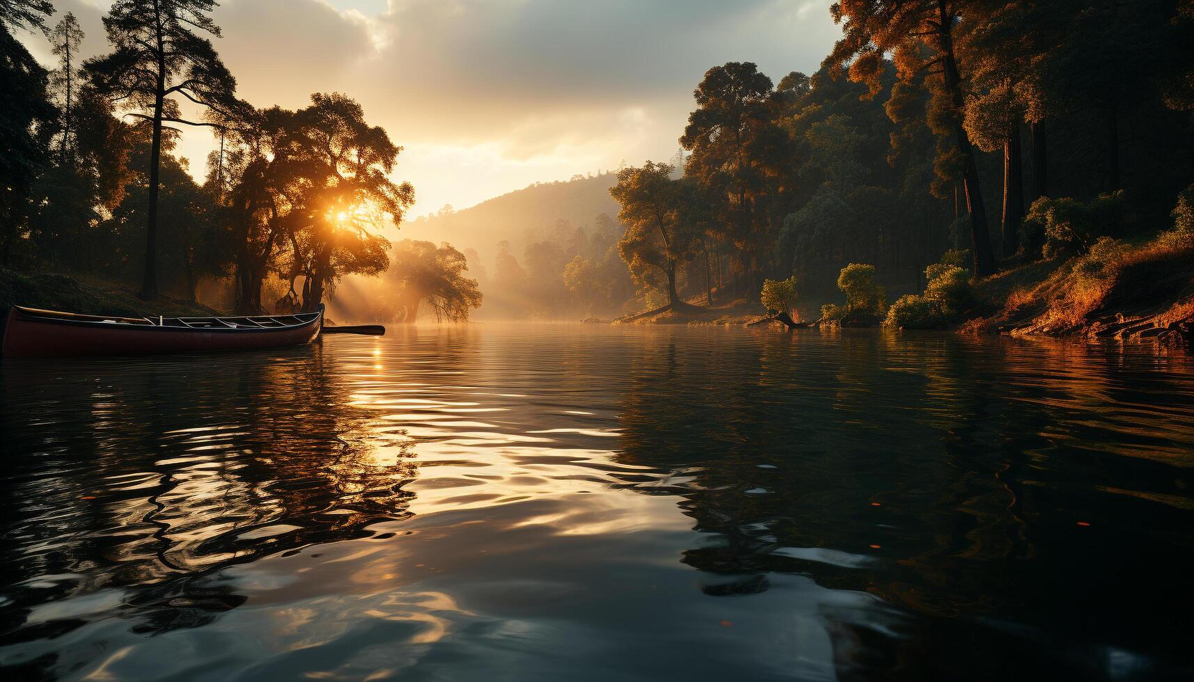 AI generated Tranquil scene  sunset reflects on tranquil pond, nature beauty generated by AI photo