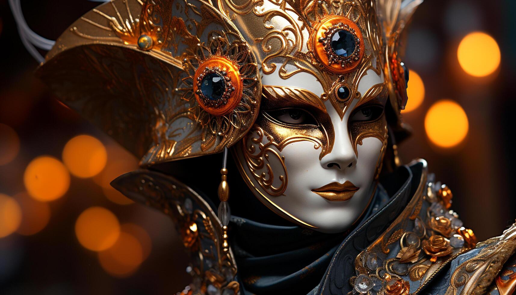 AI generated Elegant gold mask disguises beauty in traditional Venetian celebration generated by AI photo