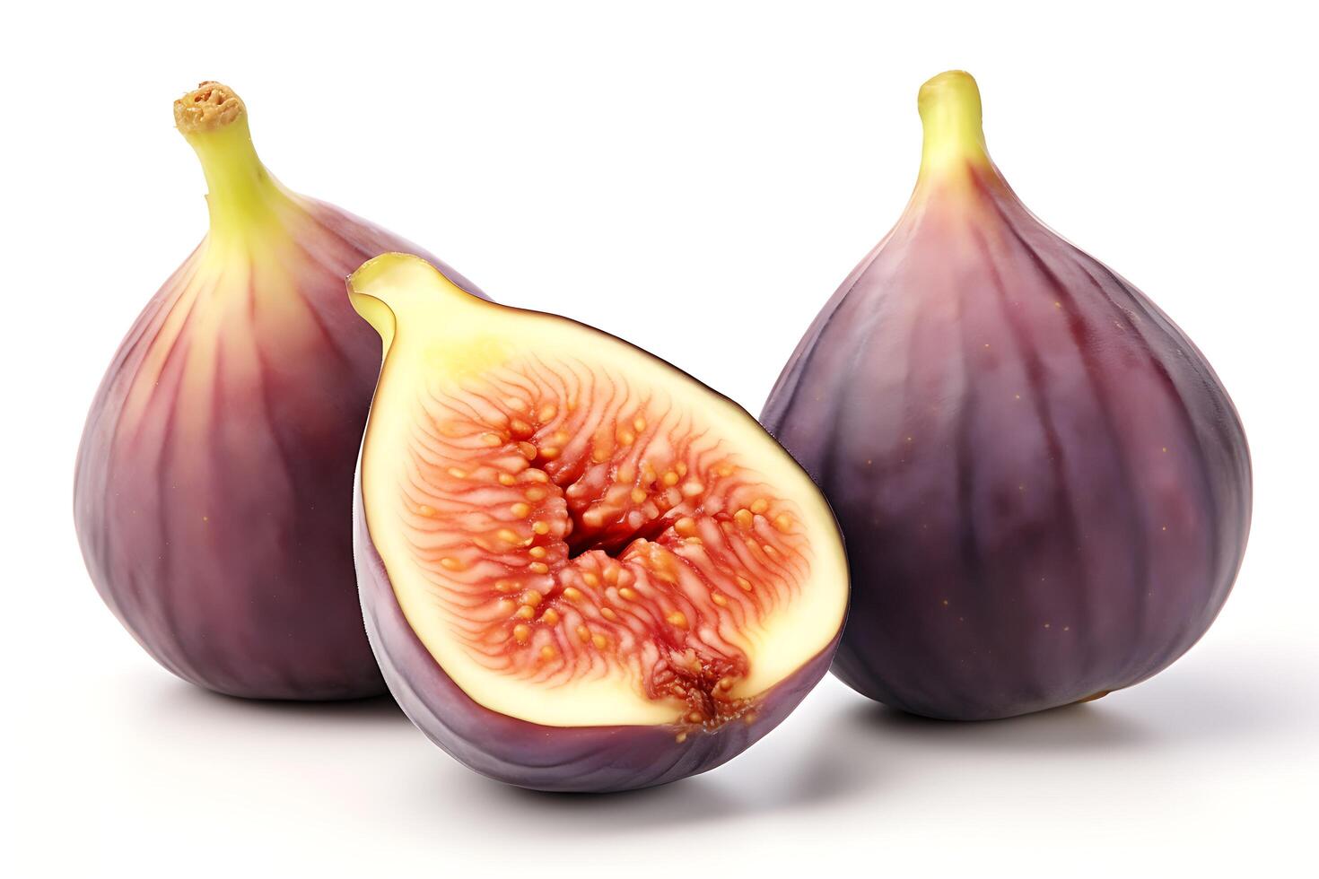 AI generated Fresh whole and sliced fig isolated on white background photo