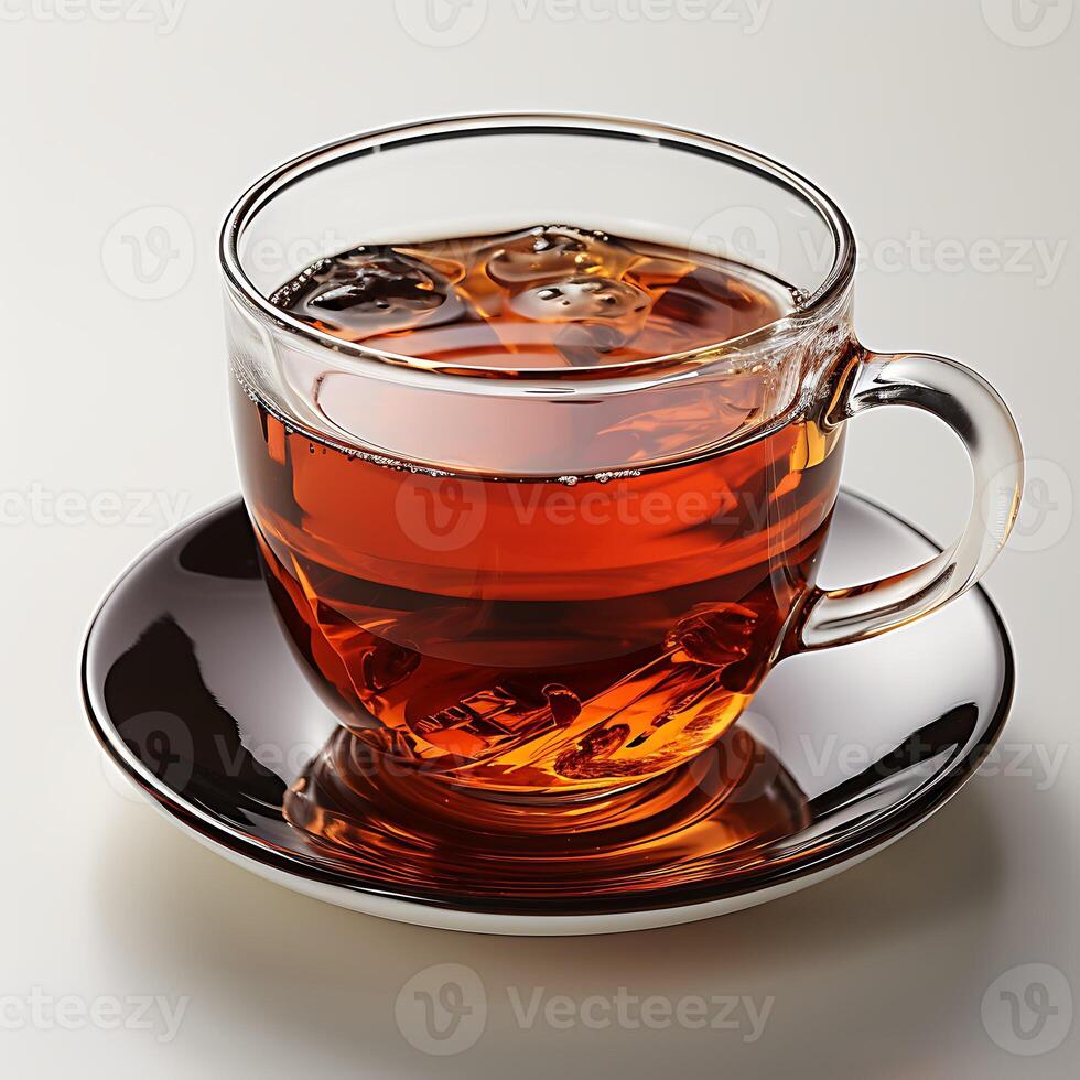 AI generated Cup of red tea on a plate in white background photo