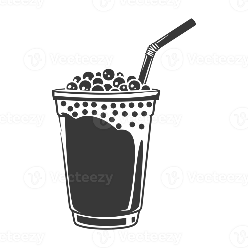 AI generated Silhouette Bubble tea drink black color only png