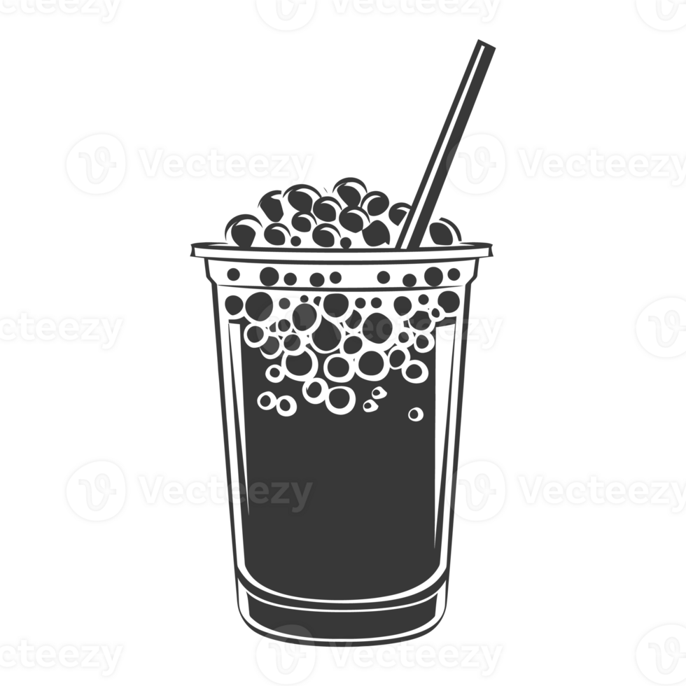 AI generated Silhouette Bubble tea drink black color only png