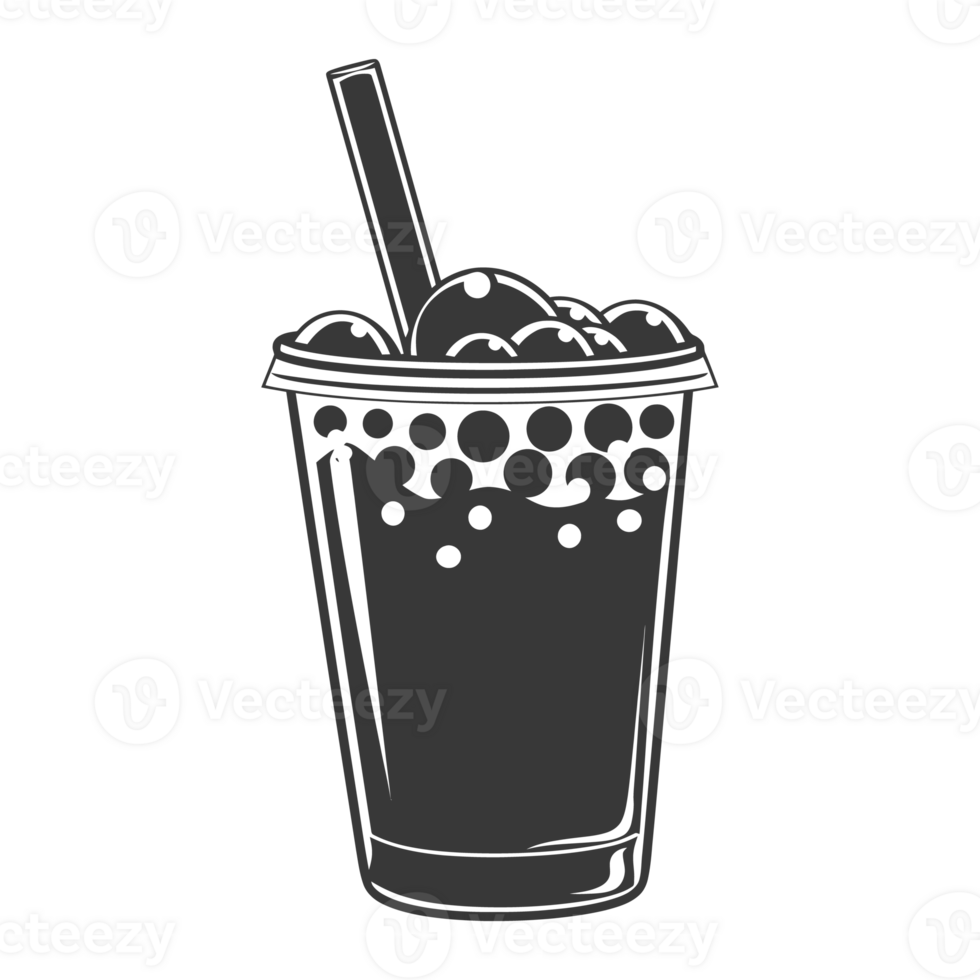 AI generated Silhouette Bubble tea drink black color only png