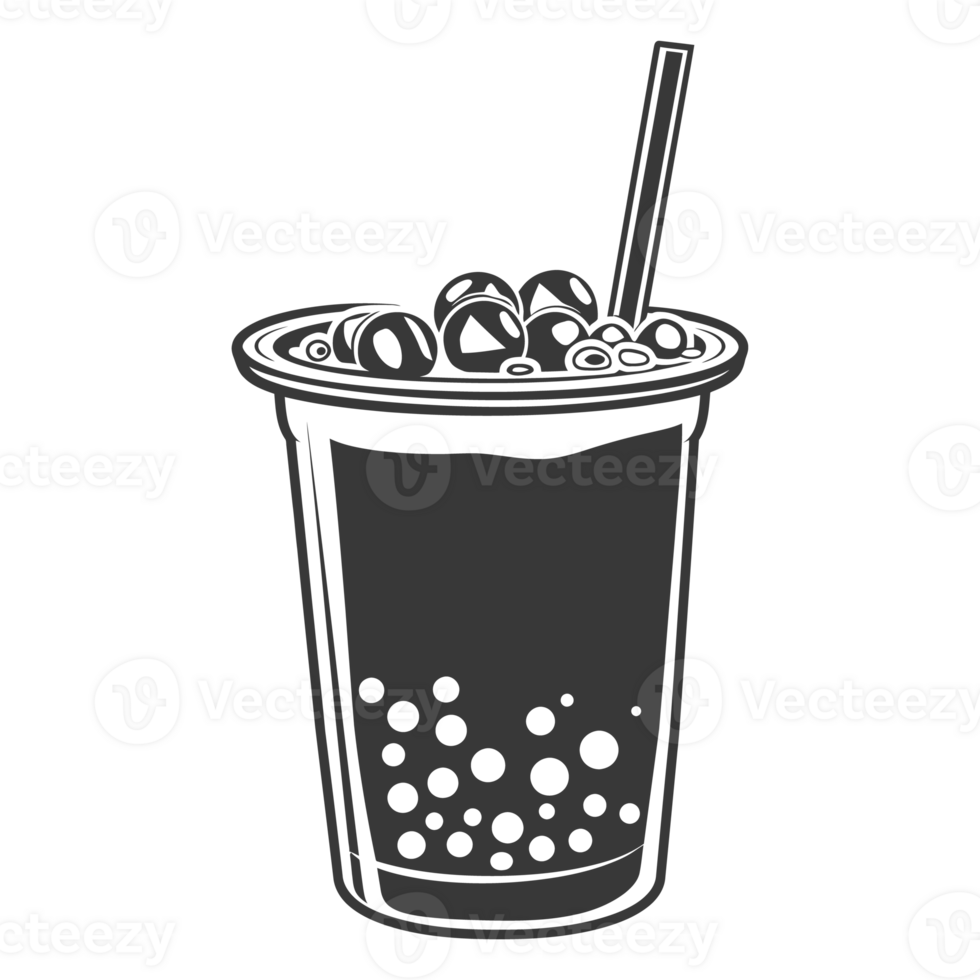 AI generated Silhouette Bubble tea drink black color only png