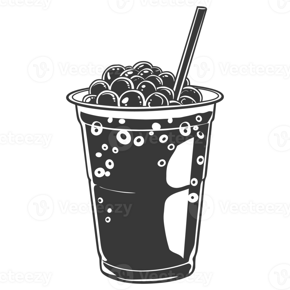 AI generated Silhouette Bubble tea drink black color only png
