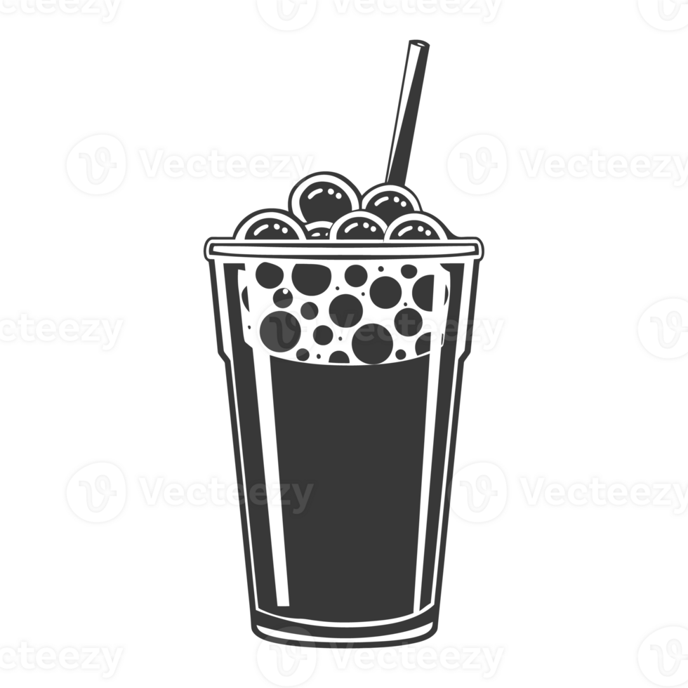 AI generated Silhouette Bubble tea drink black color only png