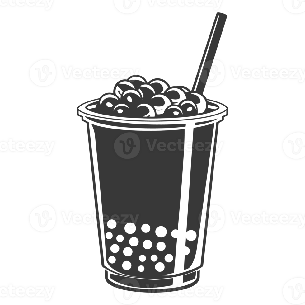AI generated Silhouette Bubble tea drink black color only png