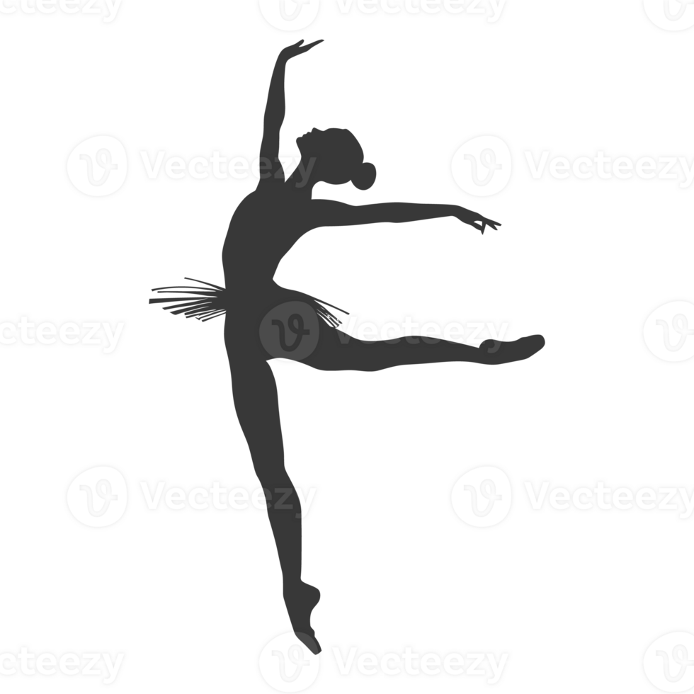 AI generated Silhouette ballerina in action black color only full body png