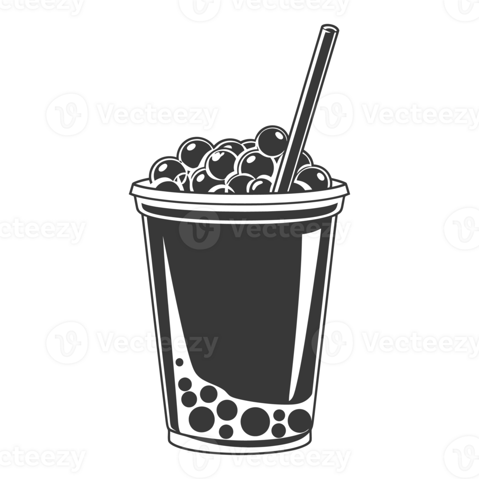 AI generated Silhouette Bubble tea drink black color only png