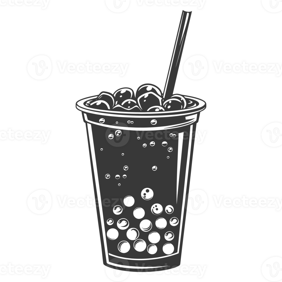 AI generated Silhouette Bubble tea drink black color only png
