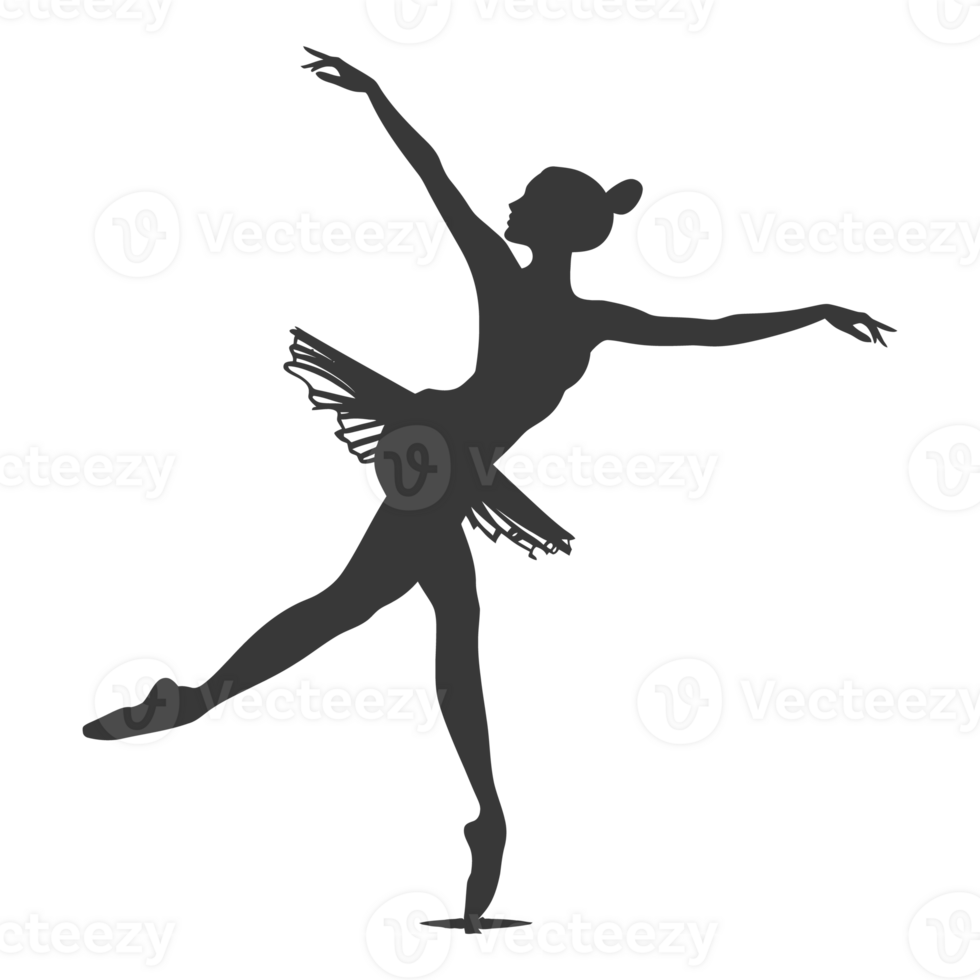 AI generated Silhouette ballerina in action black color only full body png
