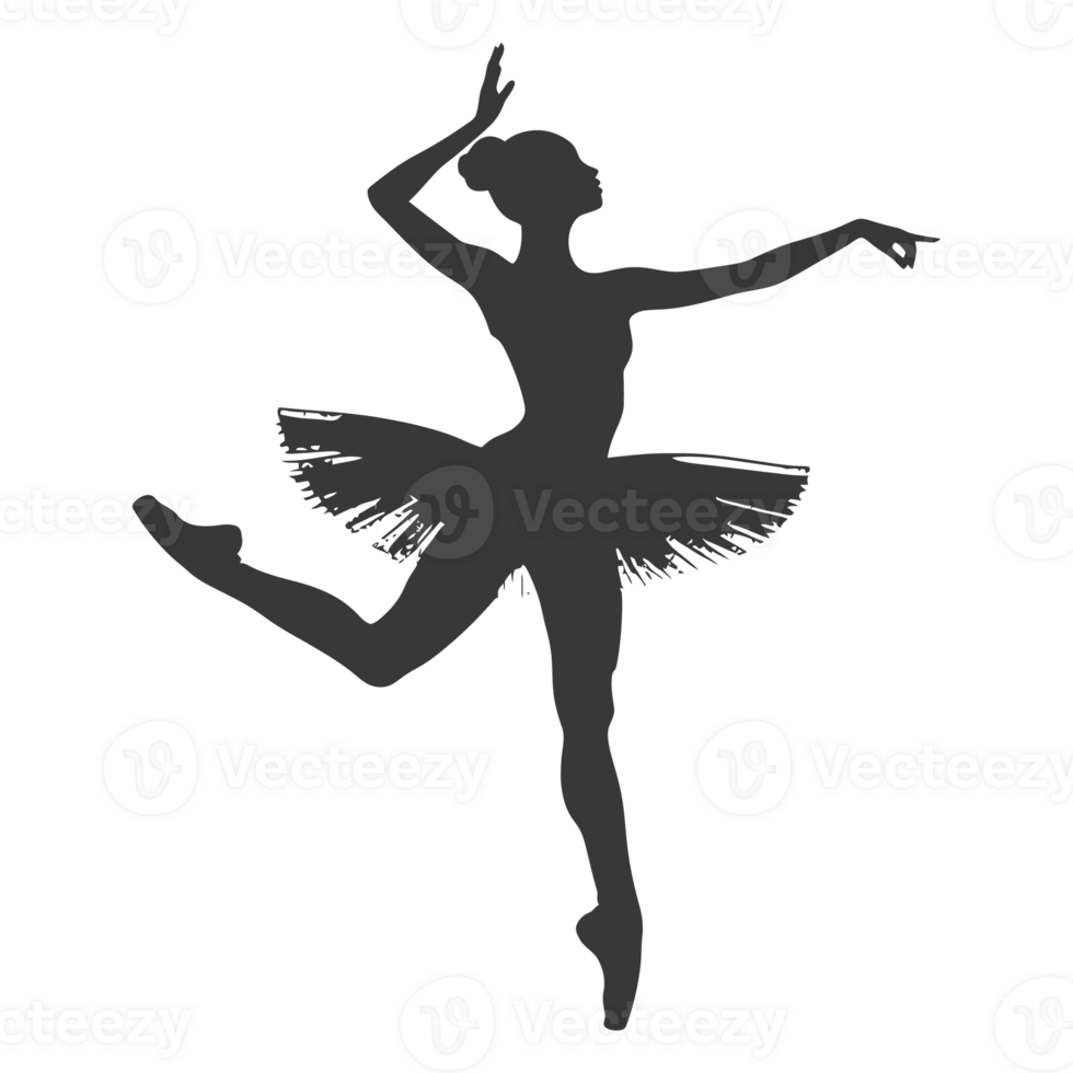 AI generated Silhouette ballerina in action black color only full body png