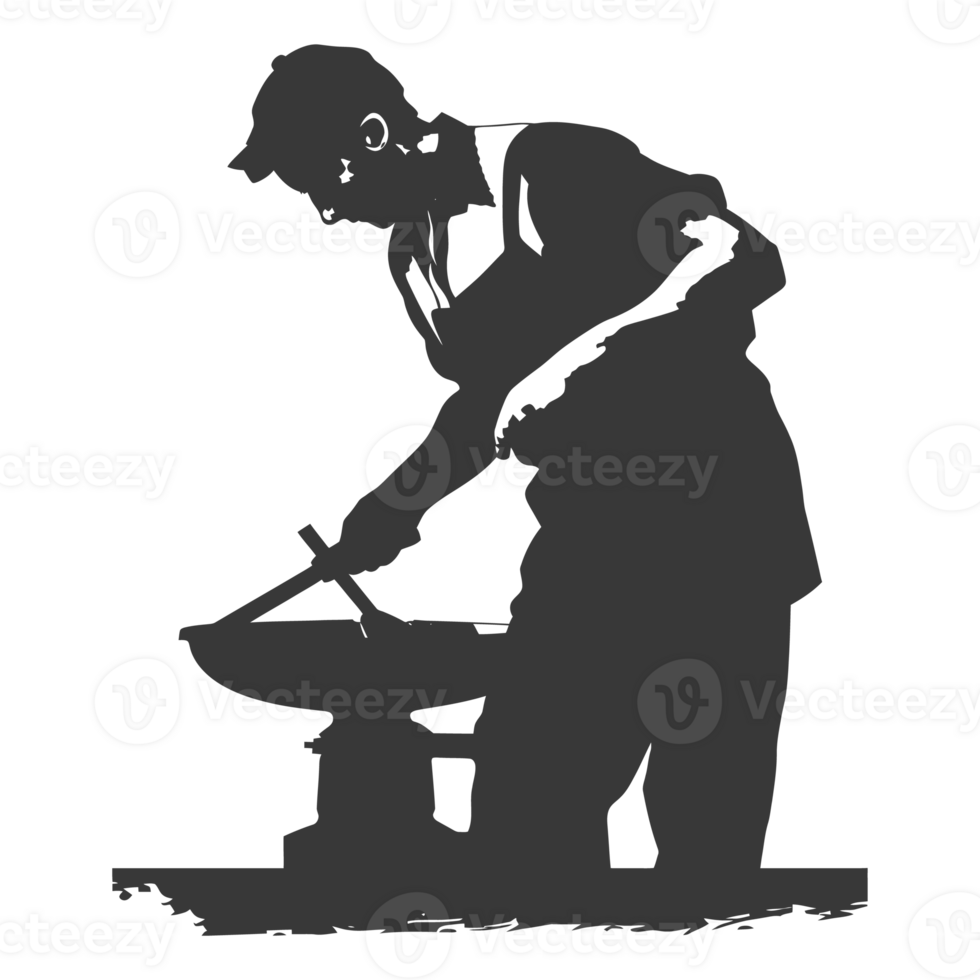 AI generated Silhouette blacksmith in action black color only full body png