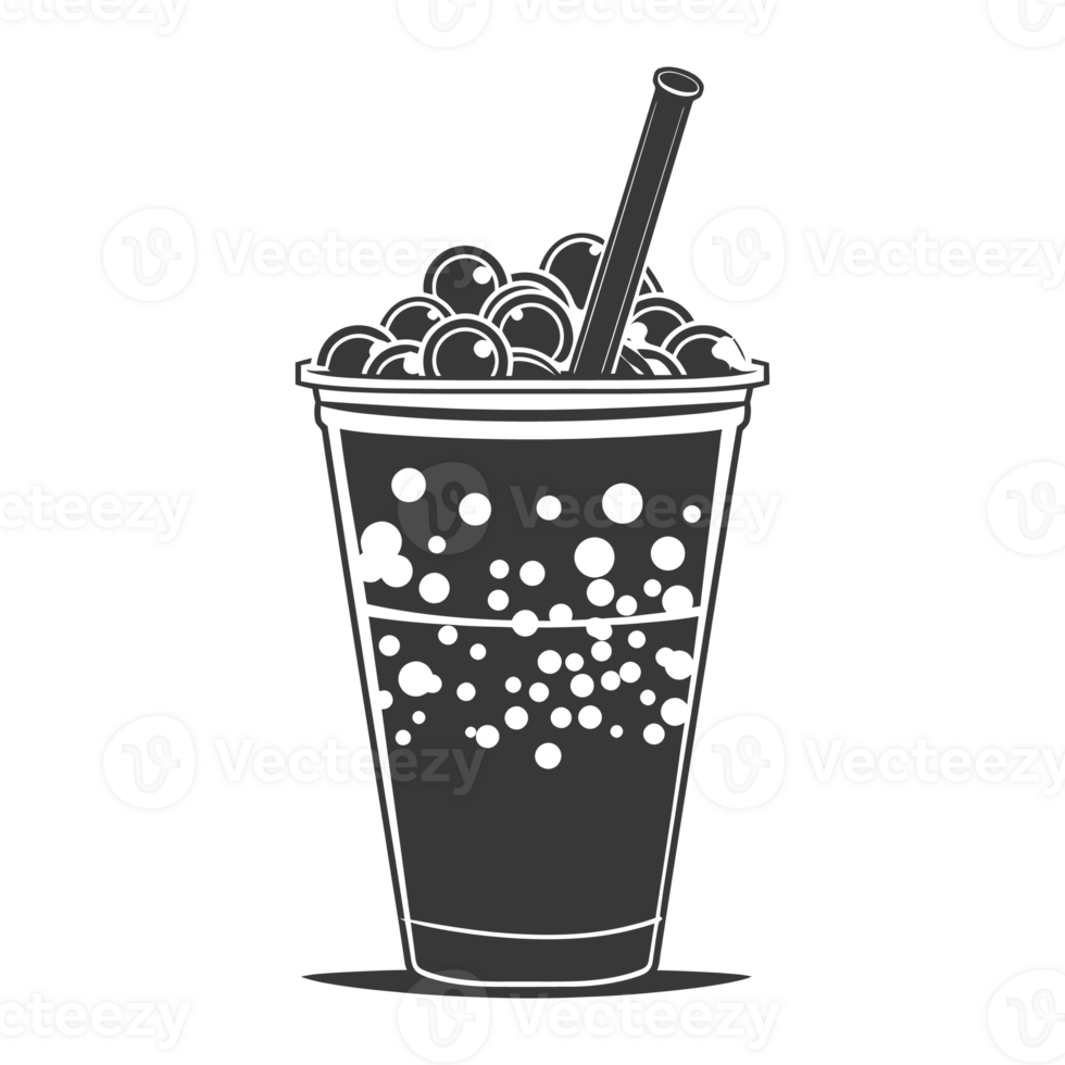 AI generated Silhouette Bubble tea drink black color only png