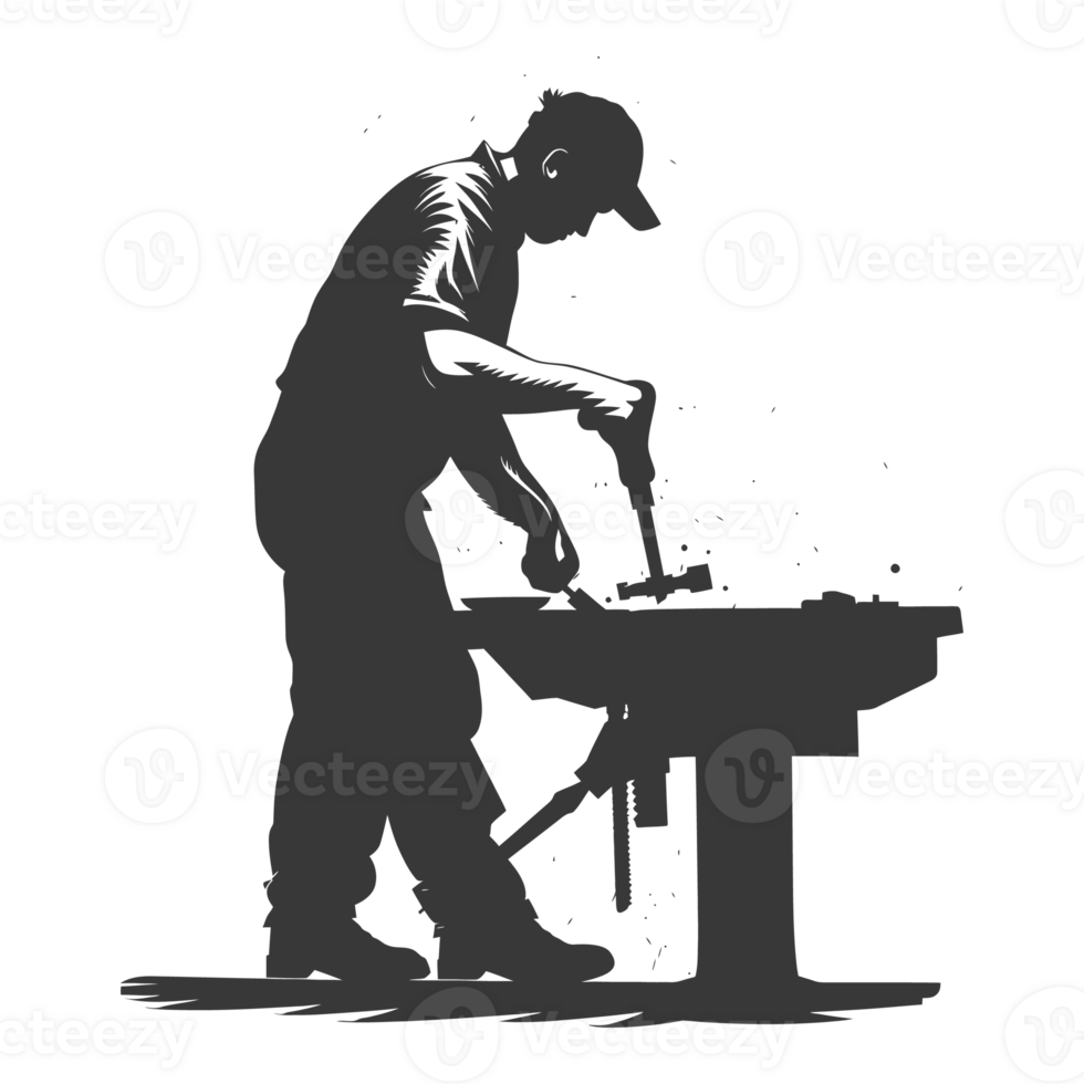 AI generated Silhouette blacksmith in action black color only full body png