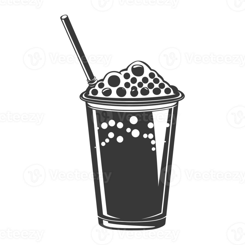 AI generated Silhouette Bubble tea drink black color only png