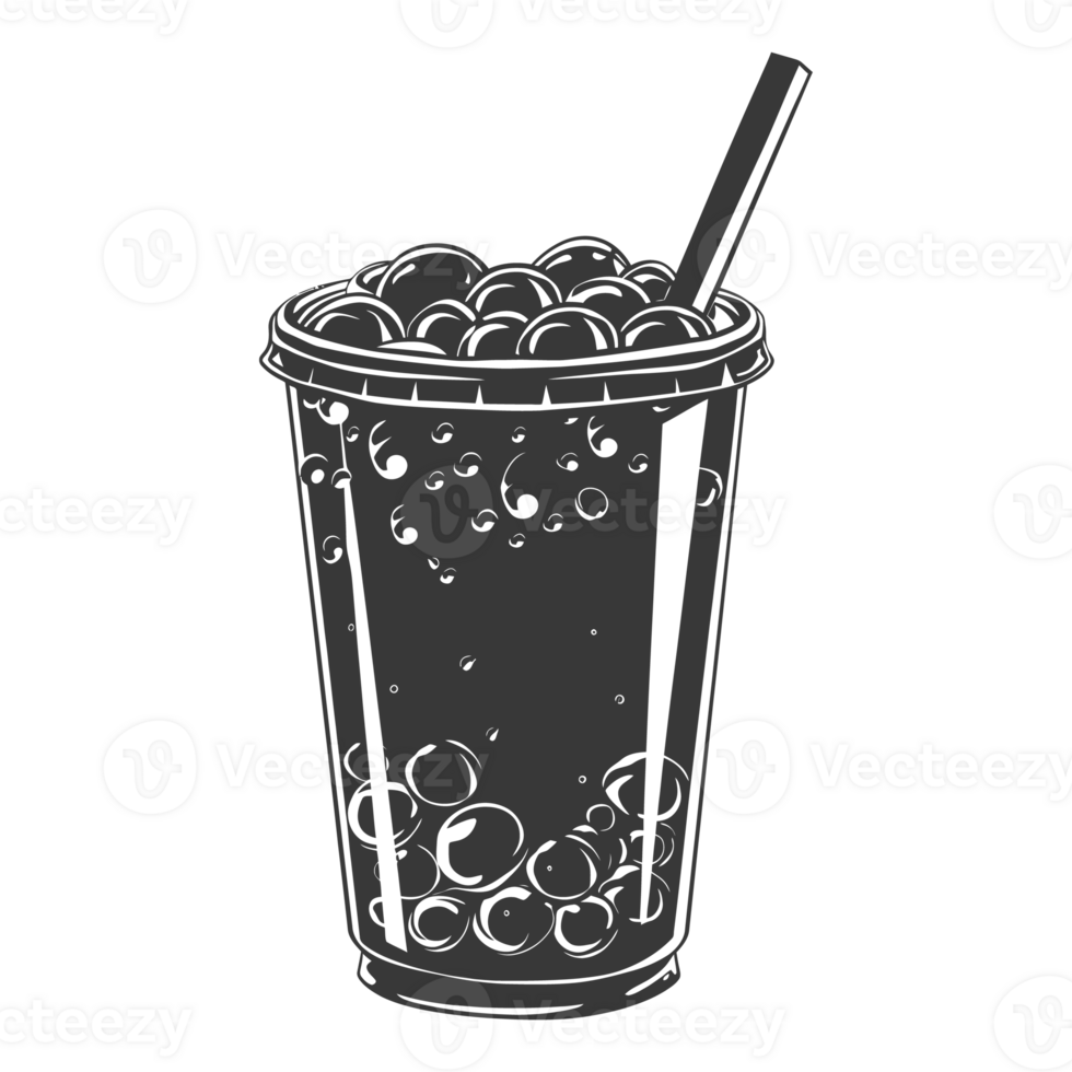 AI generated Silhouette Bubble tea drink black color only png