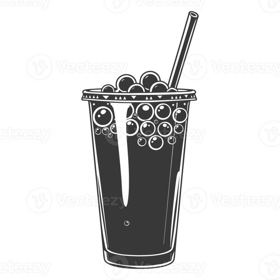 AI generated Silhouette Bubble tea drink black color only png